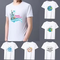 mens t shirt basic print short sleeve anime top travel series casual white o neck youth mens commuter comfortable shirt