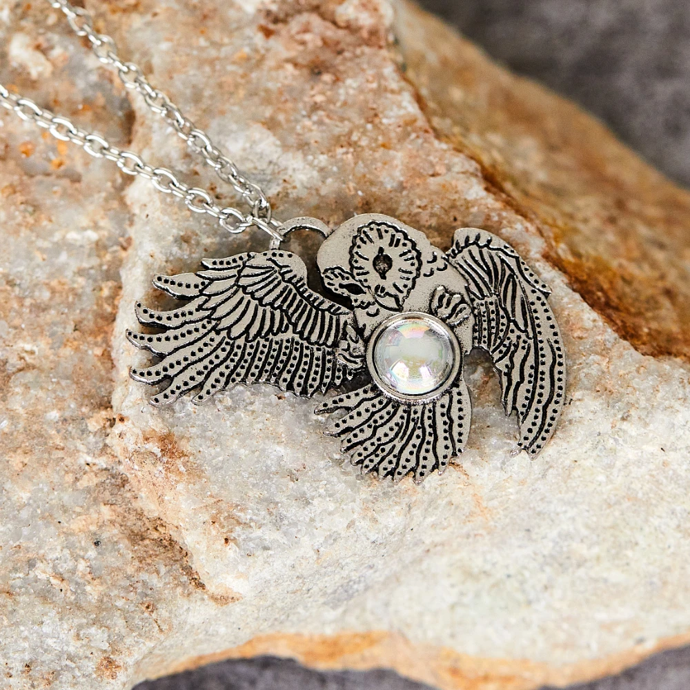 Женское Винтажное колье с подвеской в виде совы и лунного камня
