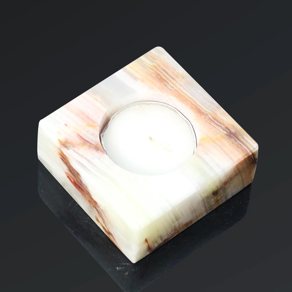 

Pastoral Wedding Centerpiece Dining Table Ornament Natural Granite Jade Gemstone Square Candle Holders Ashtray Paperweight Decor