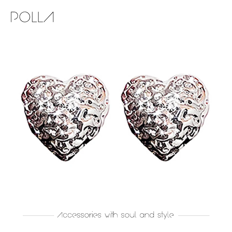 

Sweet Cool Style Love Heart Shape Earrings Women Three-Dimensional Pleated Embossed Design Ear Buckle Versatile Fashion Jewelry