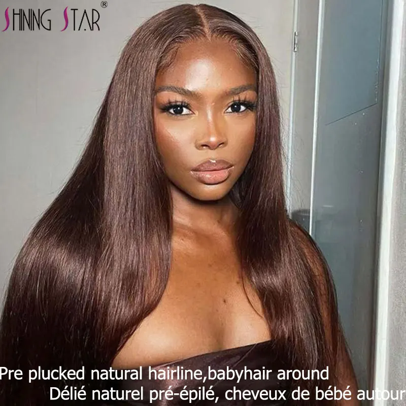 #4 Chocolate Brown Lace Front Wigs 13x4 HD Lace Frontal Wigs Colored Straight Lace Front Human Hair Wigs For Women Brown Colored