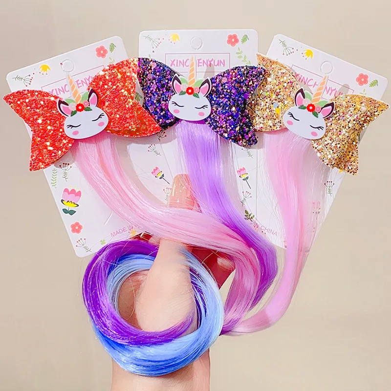 

1PCS Cute Modish Girls Hairpin Child Twist Hair Clip Bows Barrette Unicorn Cartoon Hair Rope Accessories Kids Wig Rope Hair Head