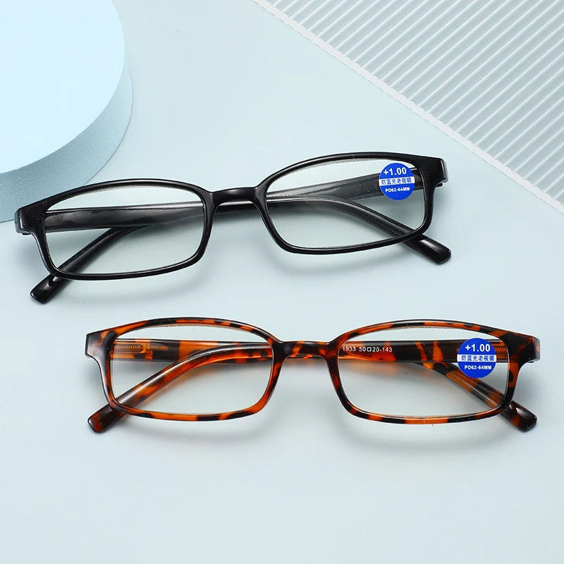 

Rectangular Reading Glasses Men Women Spring Hinge Stylish Anti Blue Readers HD Eyeglasses Diopter