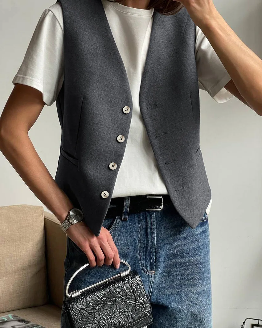 Женский офисный женский деловой костюм из смеси хлопка и льна с широкими брюками