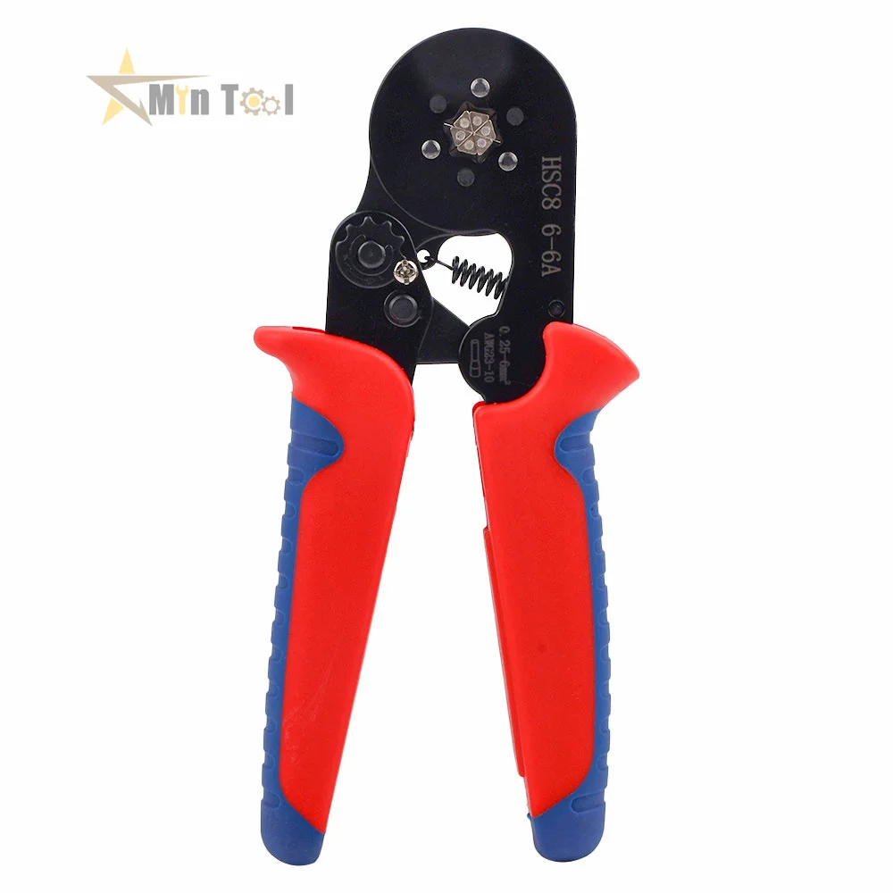 

HSC8 6-4A AWG23-10 Wire Stripper Crimping Plier Ratchet Ferrule Tube Terminal 0.25-6mm2 Crimper Tool for Electrician Tool