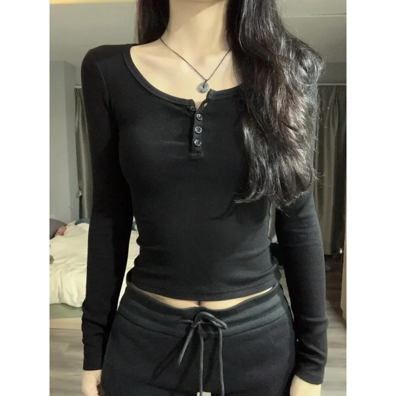 Осень/зима женская футболка с длинным рукавом базовый слой Top2024 новый вязаный топ