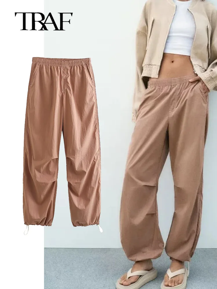 

Женские осенние однотонные брюки-карго TRAF 2023, НОВЫЕ шикарные свободные длинные брюки с высокой талией и карманами в стиле сафари