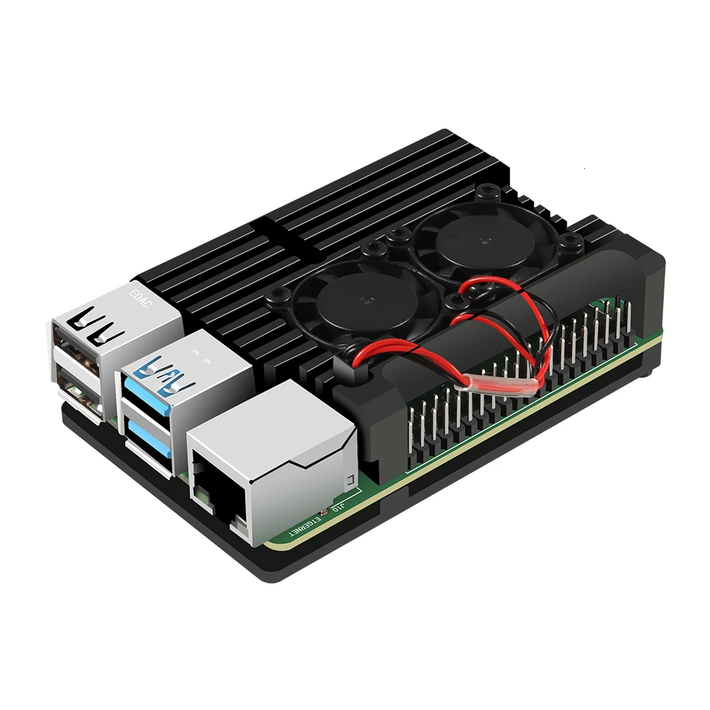 

Корпус для Raspberry Pi 4 Model B с двумя вентиляторами, чехол из алюминиевого сплава с ЧПУ, металлический черный бронированный корпус с радиаторами ...