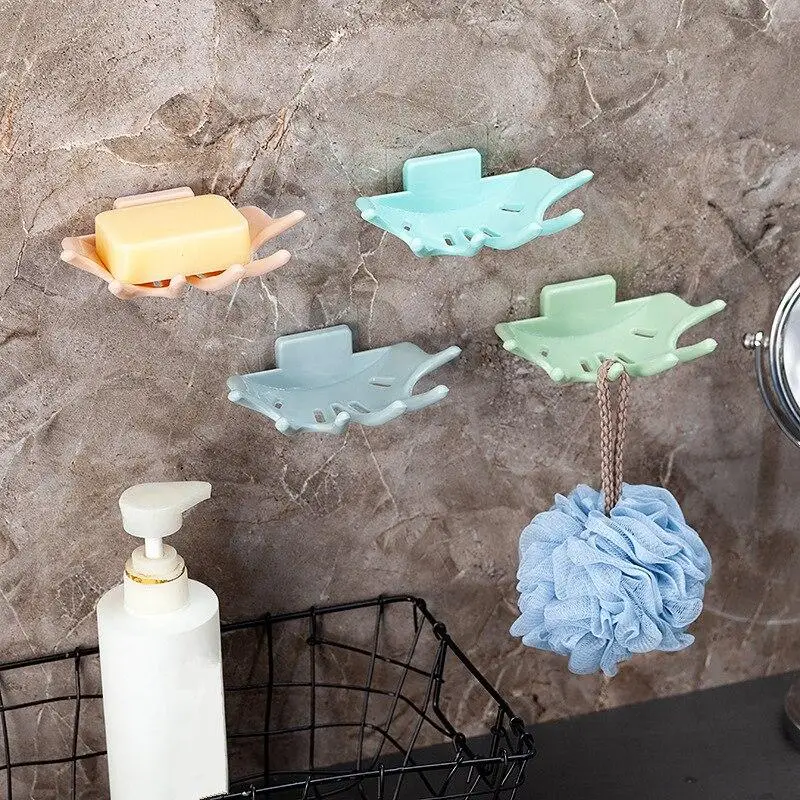 

Soap Dish Wall-Mounted Soap Holder New Soap Towel Shelf Razor Hook Bathroom Soap Container Seamless Stickers Hole-Free Soap Box