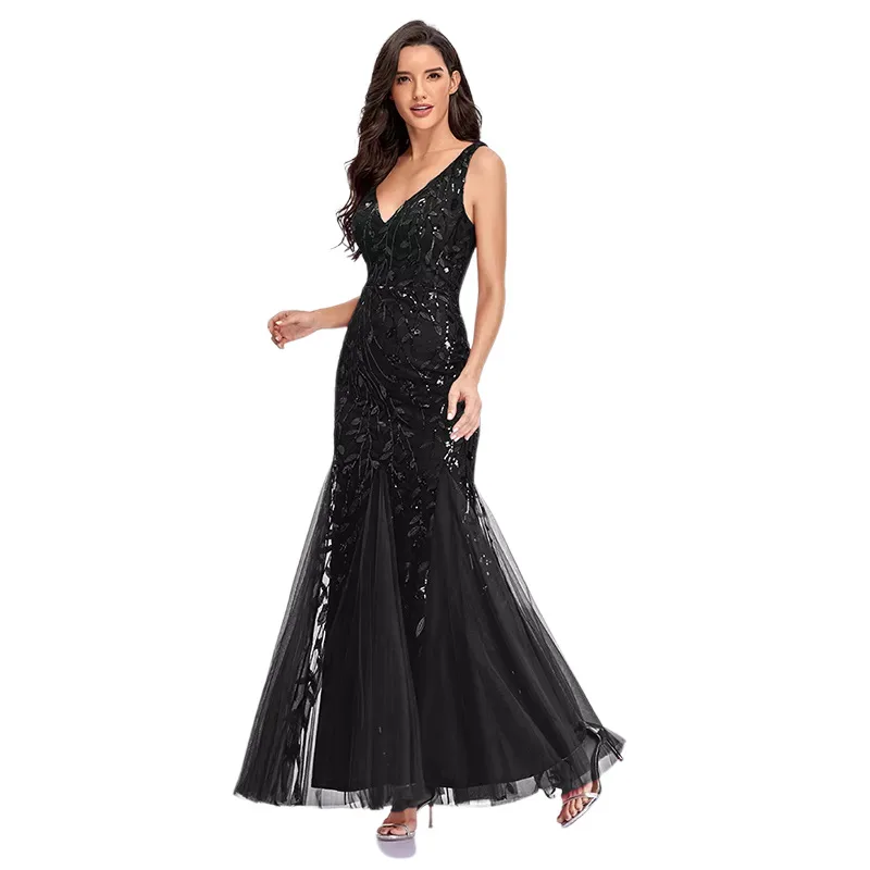 Elegant Luxury Evening Dress V-Neck Tulle Embroidered Sequin Sexy Mermaid Ball Gown Women Formal Dress Dress