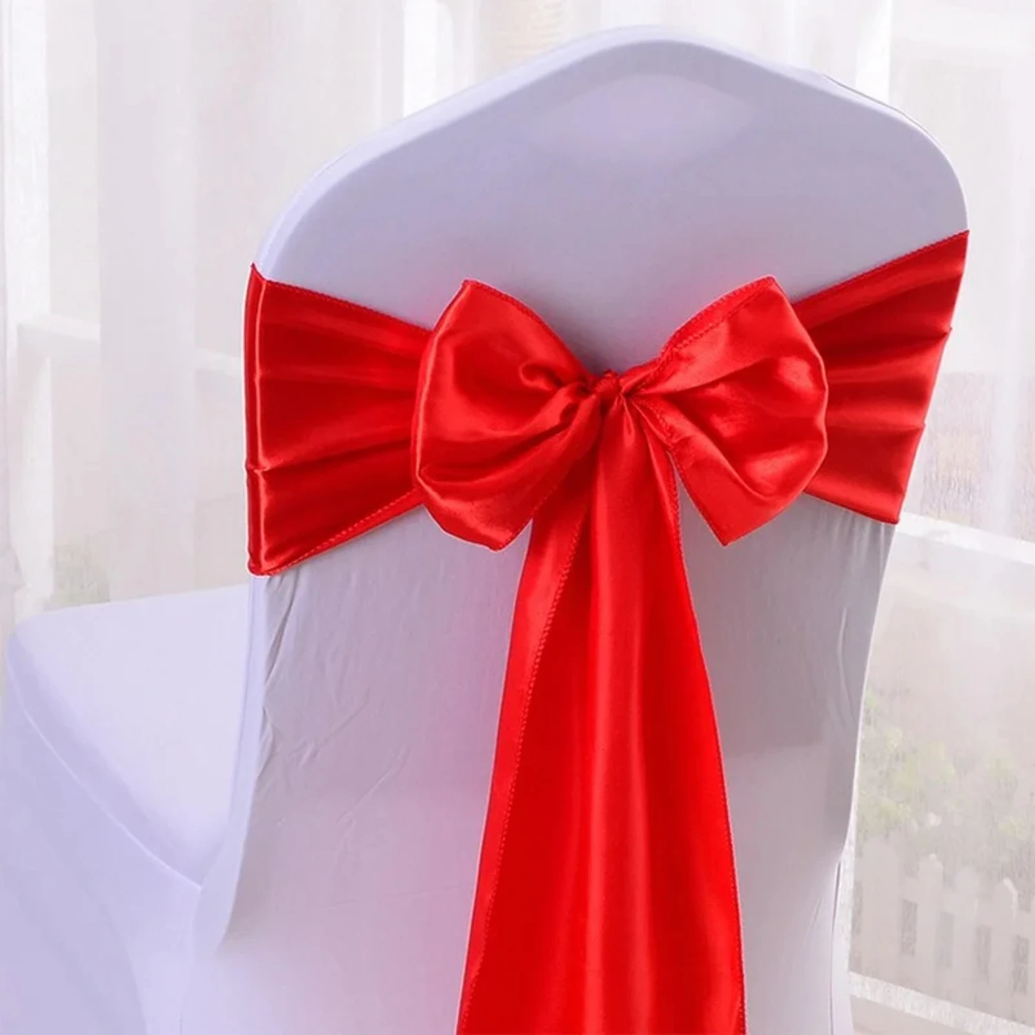 25шт. Satynowe kokardka na krzesło szarfy Wedding Chair Garden Wstążki do domu Butterflyki imprezę Hotelowe Decacj