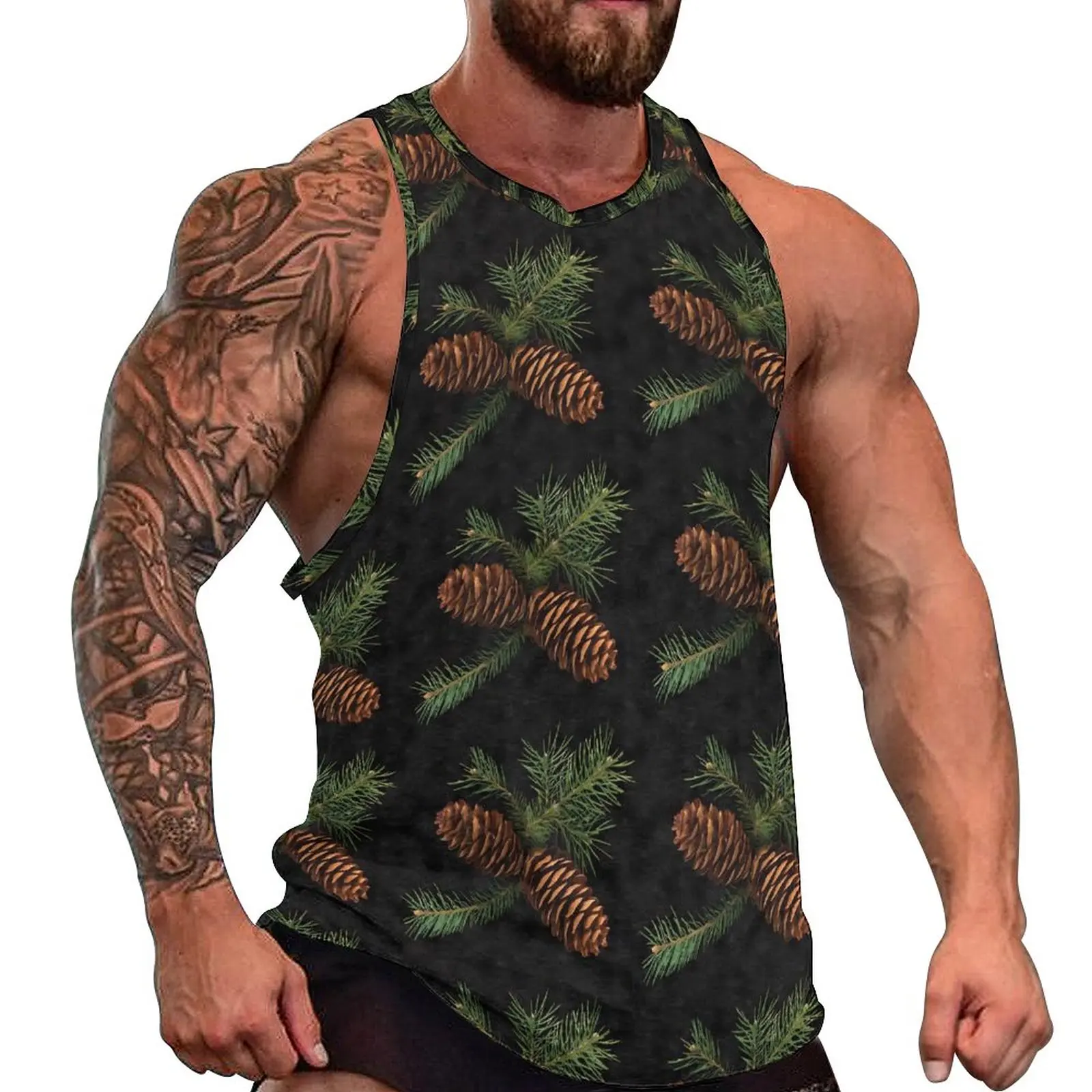 

Watercolor Pine Cones Tank Top Woodland Cool Tops Summer Gym Male Design Sleeveless Vests Large Size
