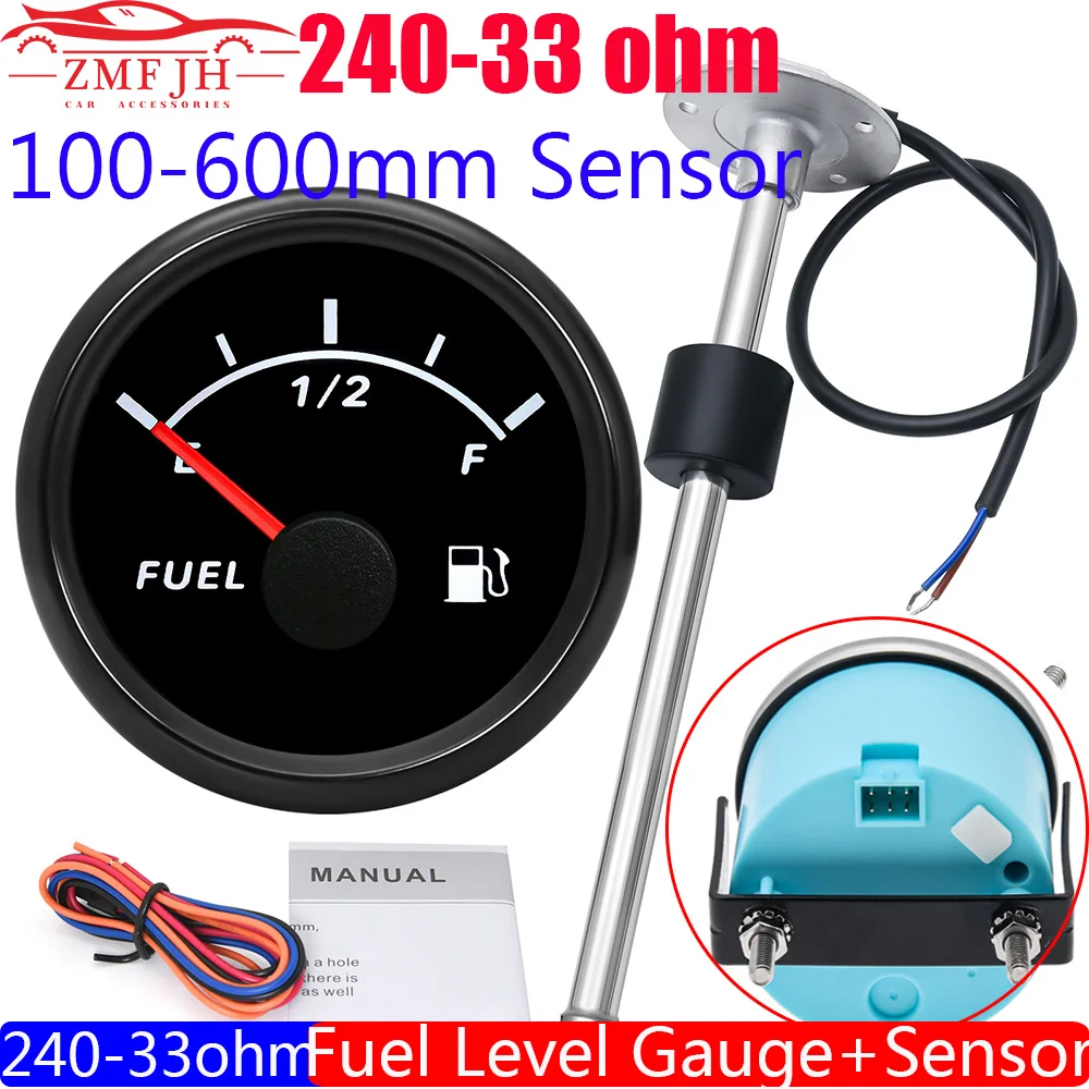 

100 200 250 600mm Fuel Level Sensor+52mm Fuel Level Gauge 240-33 ohm Red Backlight Oil Tank Meter for Car Boat RV Camper 9-32V