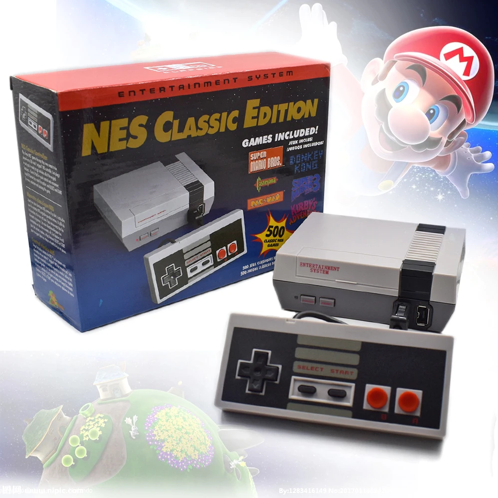 NS Classic Mini 500 Retro Game Console AV Output Plug Old School Games Console with 2 Nes Classic Controllers for Kids & Adults