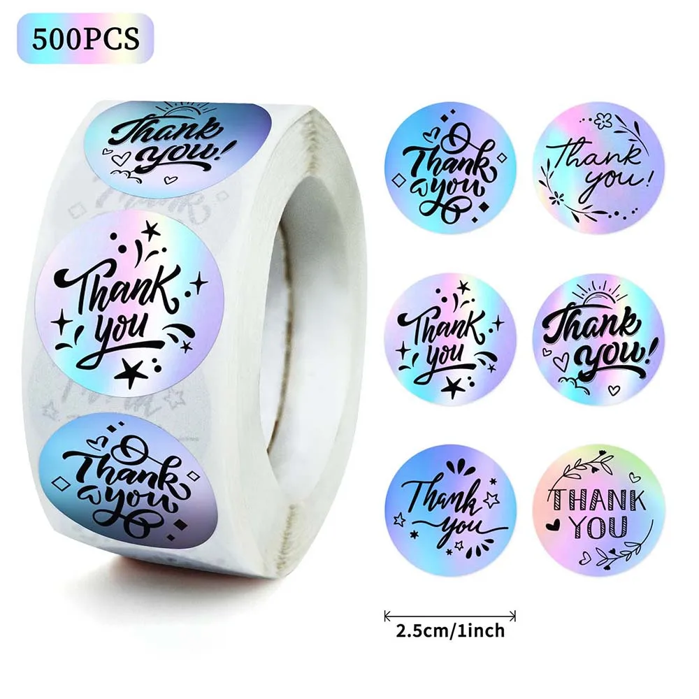 

500Pcs/Roll Cartoon Thank You Laser Label Stickers Pack for Kids Scrapbooking Travel Luggage Wall Car Decoration Sticker Decals
