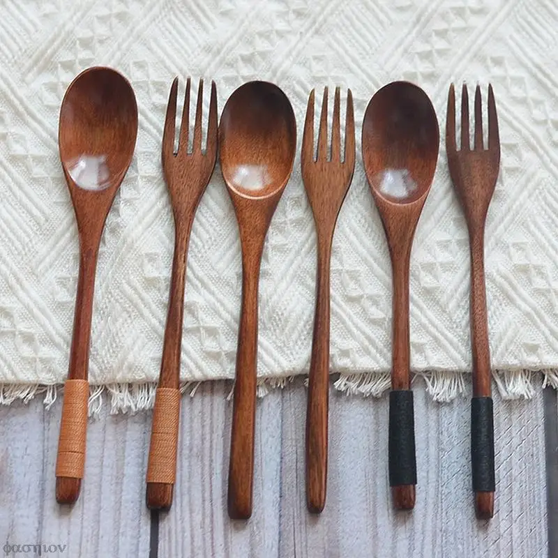 Деревянная ложка и вилка для супа экологически чистые товары посуда натуральный