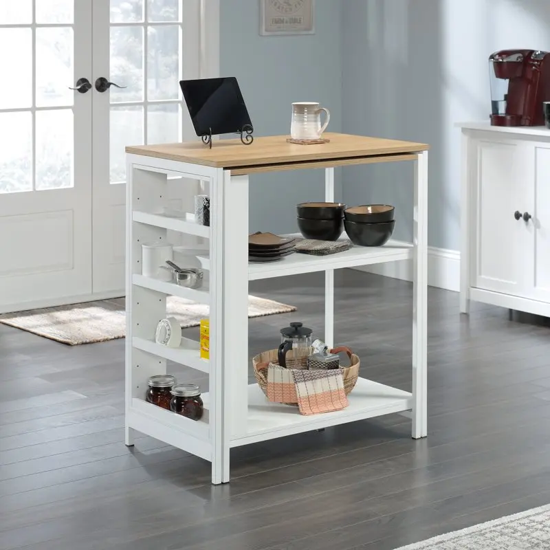 

Wood and Metal Kitchen Island with Storage, White