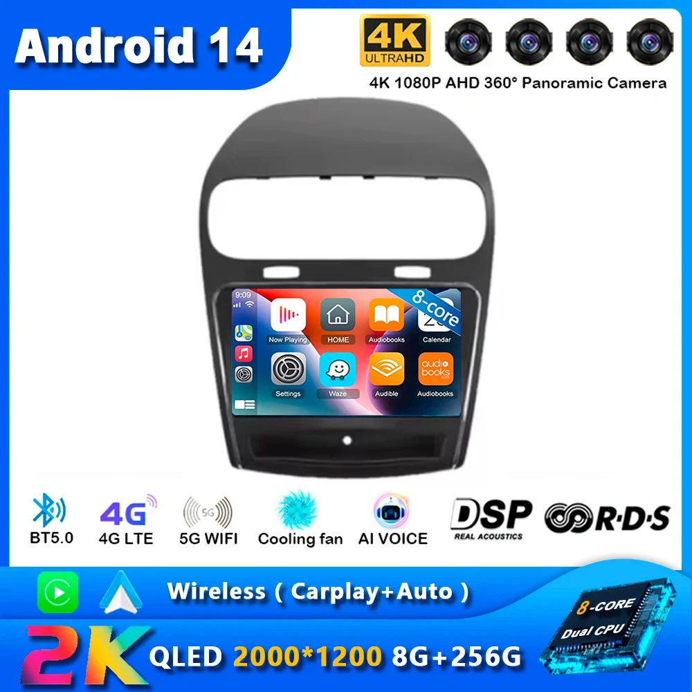 Android 14 для Dodge Journey JC 2011-2020 Автомобильный радиоприемник Carplay GPS-навигация