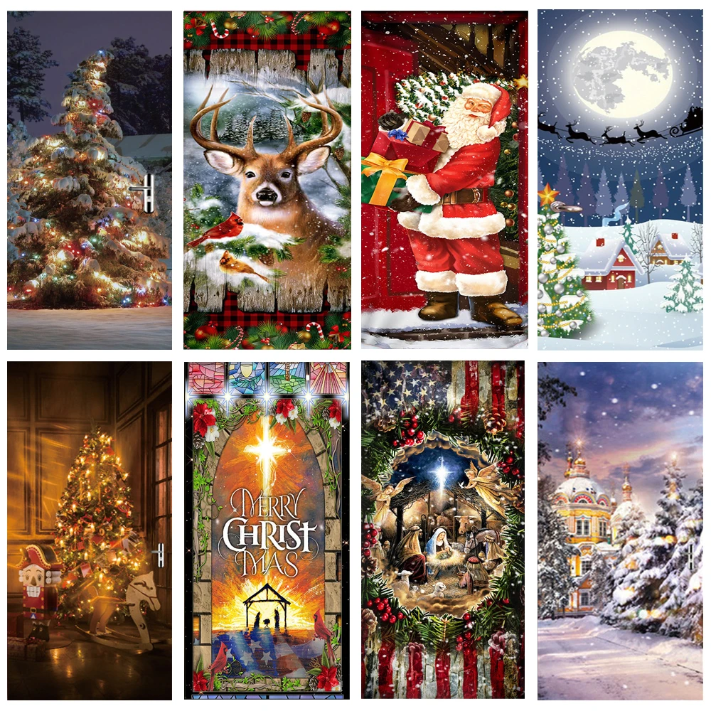 

Customize Size Christmas Sticker Mural on the Door Self Adhesive Nativity Of Jesus Door Sticker Poster Xmas Decoration Wallpaper