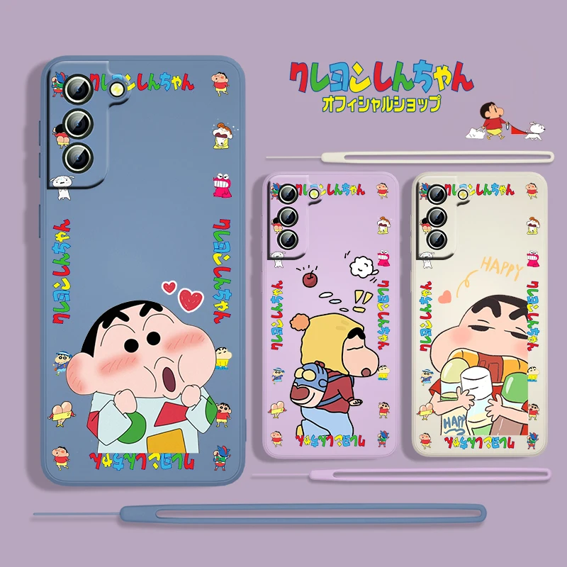 

Crayon Shin-chan Cute Boy For Samsung Galaxy S22 S21 S20 S10 5G Note 20 10 Ultra Plus Pro FE Lite Liquid Rope Phone Case Cover