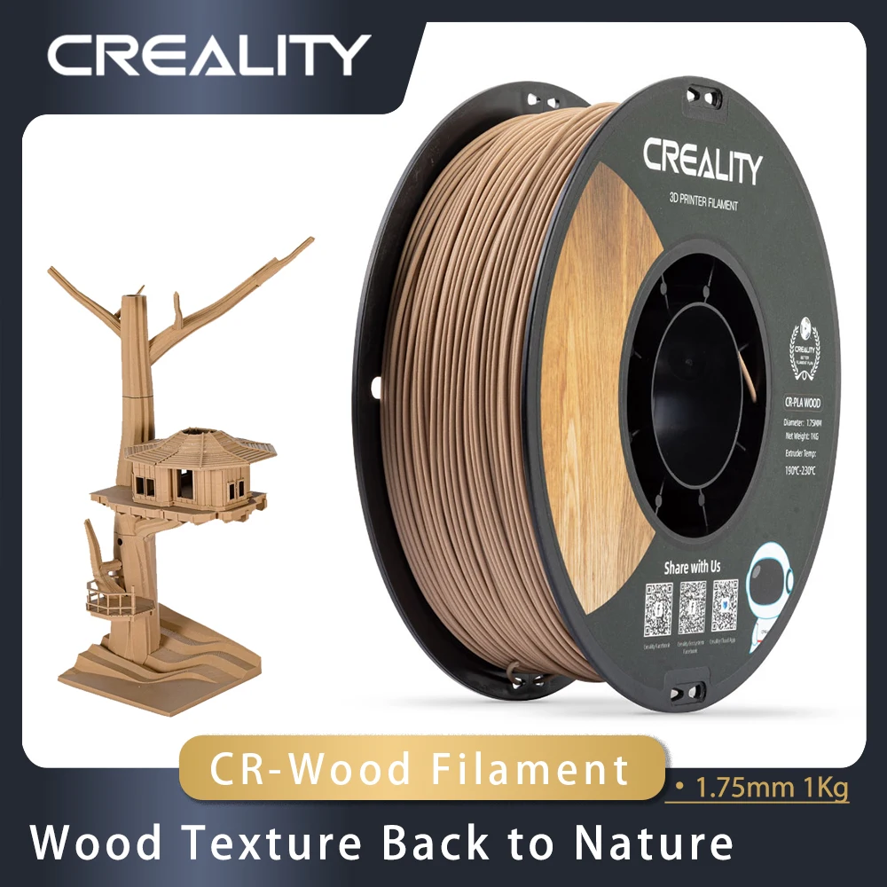 

Нить для 3D-принтера CREALITY CR-Wood PLA, 1,75 мм, 1 кг, FDM, материал для 3D-принтера, нетоксичный, с катушкой, текстура дерева, допуск диаметра +/-0,03 мм