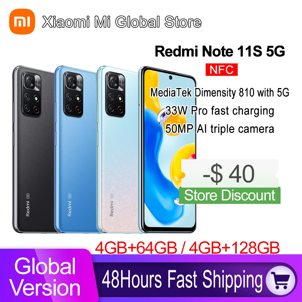 Global Version Xiaomi Redmi Note 11S 5G Smartphone Dimensity 810 NFC 33W Pro Fast Charging 50MP AI Triple Camera