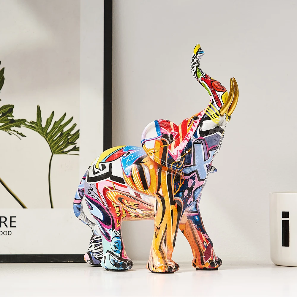 

Креативная искусственная скульптура со слоном, современные аксессуары из смолы, украшение для офиса и рабочего стола, граффити