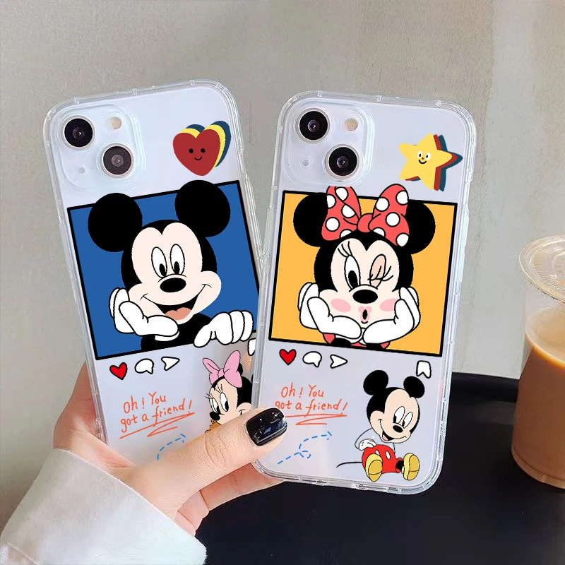 

Disney Mickey Minnie Mouse Clear Phone Case For iPhone 11 Pro Max 12 13 Pro Mini X XR XS Max 6 6S 7 8 Plus Se2 Soft Shockproof