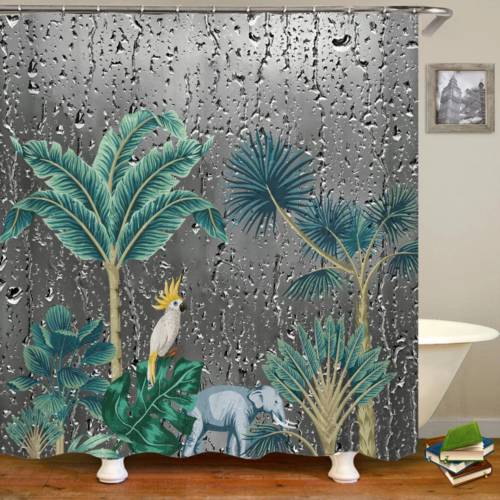 

Plant Printed Shower Curtain Mildew Washable Curtain with Hook Bathroom Decorative Curtain 3D Shower Curtains 240*180cm