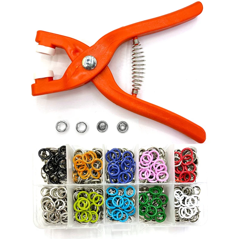 

100 sets Metal Snaps + Pliers Buttons installation Tool Children's Clothes Button Rivet Hollow Five-grab Snap Invisible Buckle