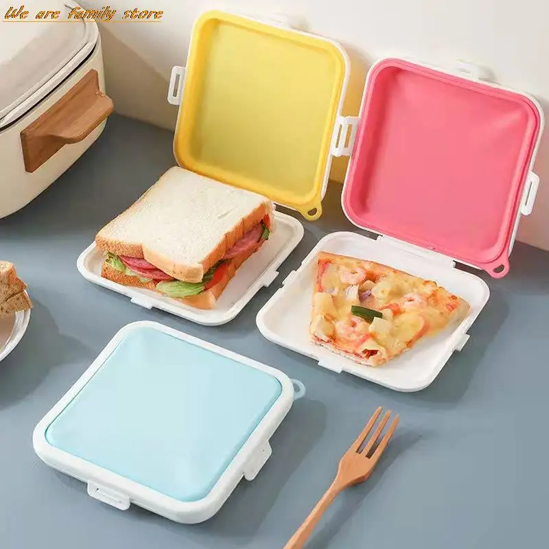 Sandwich Storage Box Silicone Lunch Box Food Storage Case Reusable Microwave Lunch Box Food Storage Container Sandwich Boxes