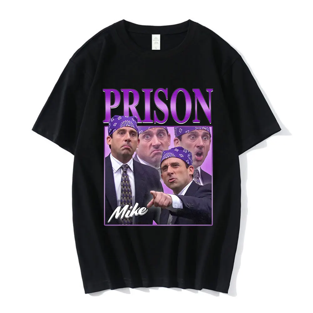 

Prison Mike Michael Scott Homage The Office T-shirt Tv Series Dwight Schrute Jim Halpert Short Sleeve T-Shirts Cotton Oversized