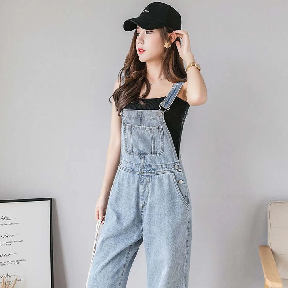 2022 high waist slimming MM spring fall loose age-reducing denim overalls jumpsuit  women's pants combinaison femme one-pieces
