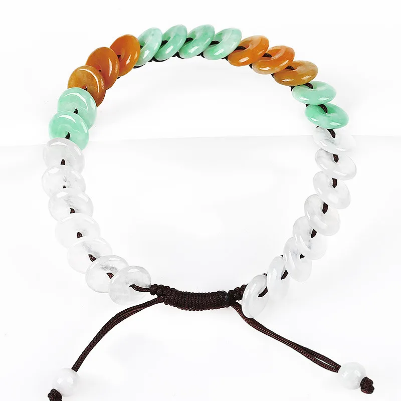 

Natural Myanmar jadeite A goods ice planting spring band color tricolor safety clasp bracelet for women