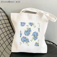 women shopper bag blue hydrangea cosmos flowers bag harajuku shopping canvas shopper bag girl handbag tote shoulder lady bag