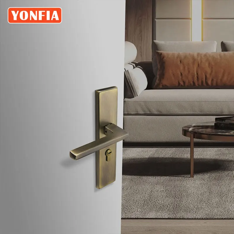 

YONFIA A8199P11 Modern Antique Bronze Interior Door Handles On Plate Mortise Lever Door Handle Lock Set On Backplate Entrance