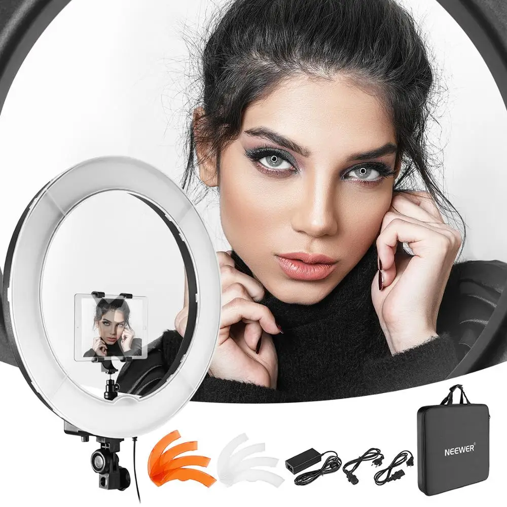 

Светодиодная кольцесветильник Neewer для фотосъемки и видеосъемки, 18 дюймов, внешняя, 5500K, с регулируемой яркостью, с пластиковыми цветными фил...