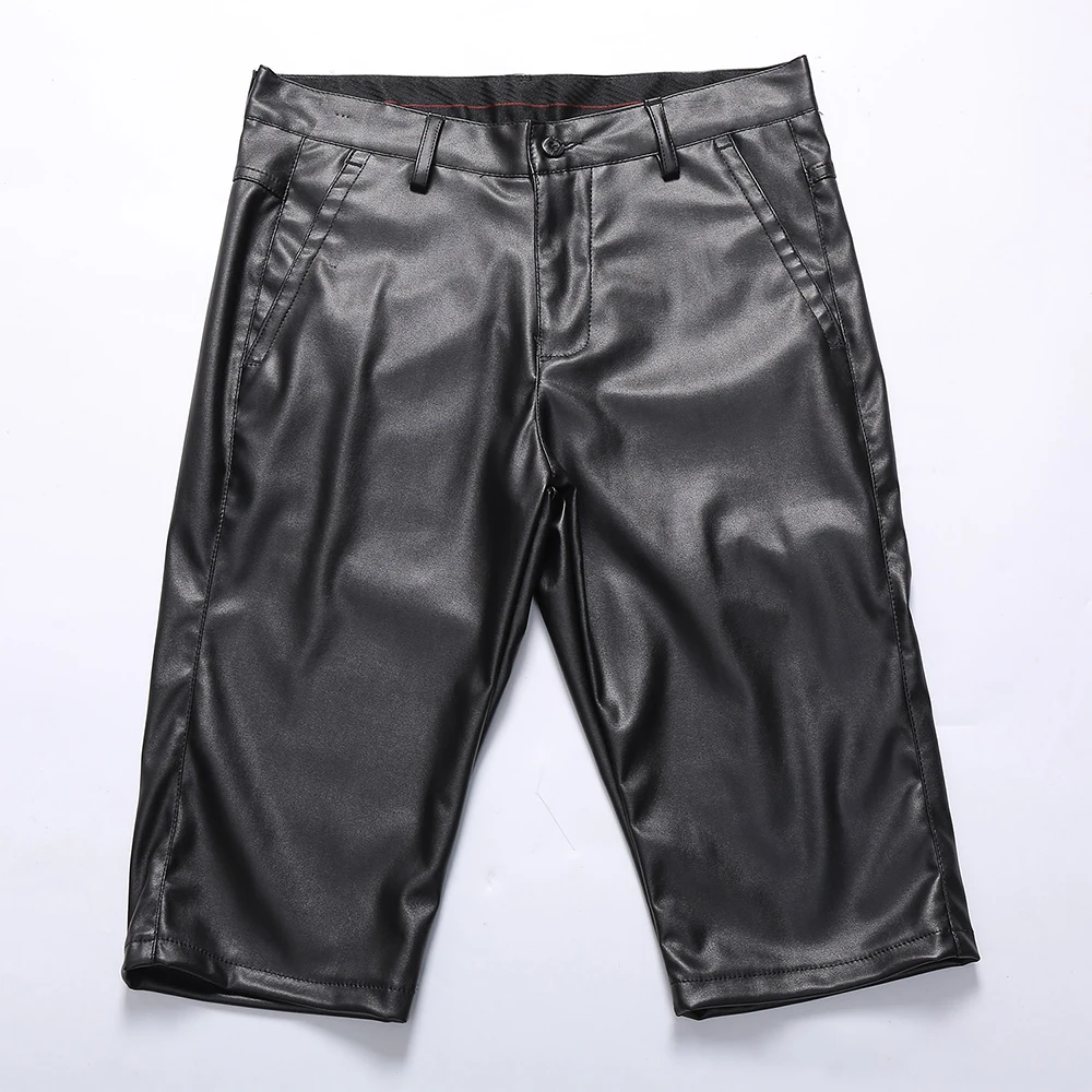 

Shorts Faxu Leather Black Color Boxer Short Comfortable Elastic Fahsion Imitation Leather Outerwear Short Pant