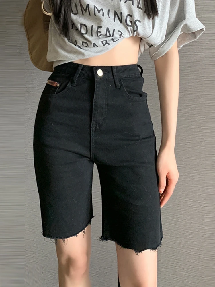 

YuooMuoo Half Length Casual Women Denim Shorts Stretchy High Waist Slim Summer Jeans Pants Chic Hot Ladies Cycling Pants