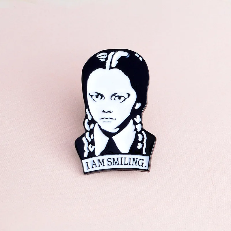 

XM-funny Wednesday Addams I AM SMILING Braided girl dripping oil brooch jewelry