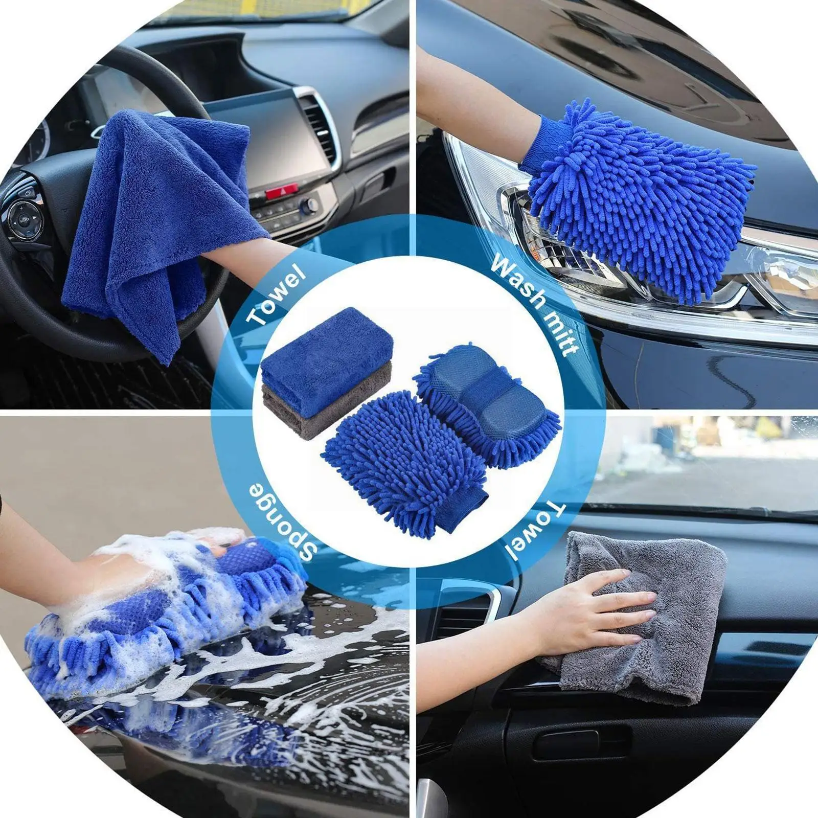 

Microfiber Auto Detailing Wash Tool Cleaning Kit For Cleaning Wheels Interior Exterior Microfiber Car Polish Care R6v3