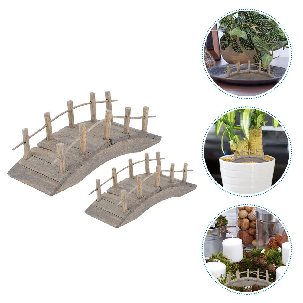 

2 Pcs House Wooden Bridge Statue Adornments Outdoor Garden Decor Gardening Decorations Mini Arch Micro Scene