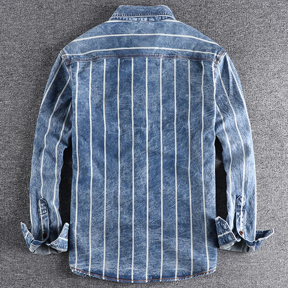 New Arrivals Quality Mens Jeans Shirt Spring Autumn Summer Coat Shirt Stripe Printed Business Top Tee Shirts Streetwear European