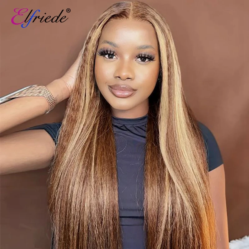 Elfriede хайлайтер # P4/27 человеческие волосы парики для женщин курчавые прямые 13X4 13X6 HD