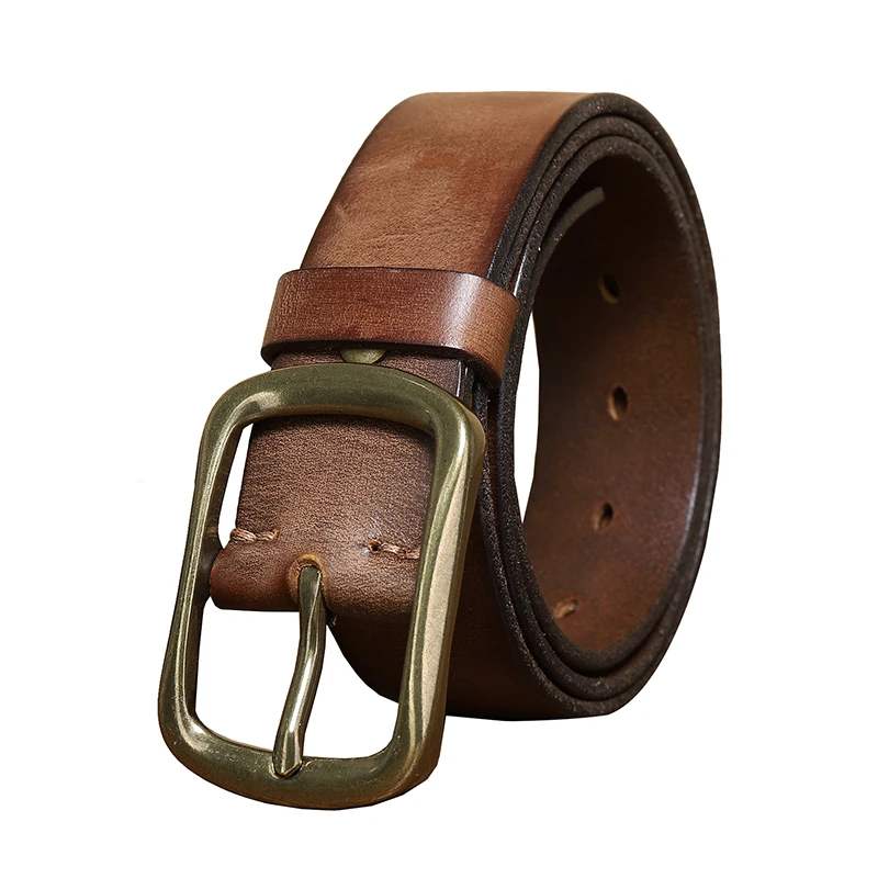Genuine Leather Dress Belt for Men with Single Prong Buckle Vintage Business Casual Style