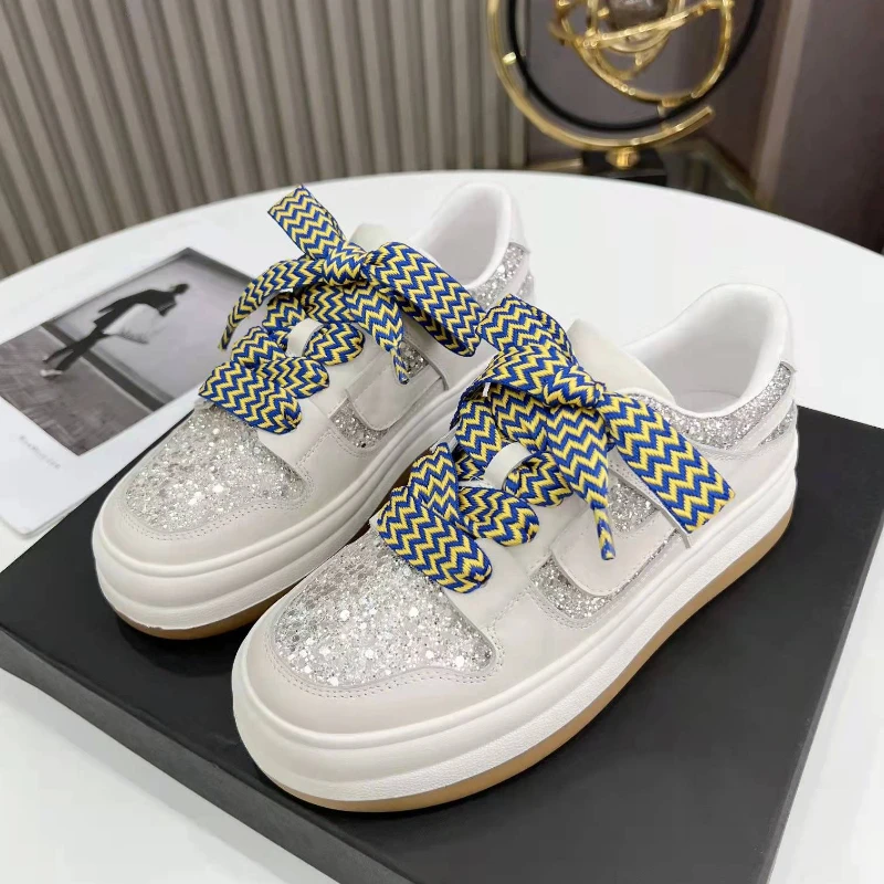 

New Women's Sneakers Spring All-match Trendy Bling Platform Casual Flats Shoes Female Running Sports Shoes Zapatos De Mujer