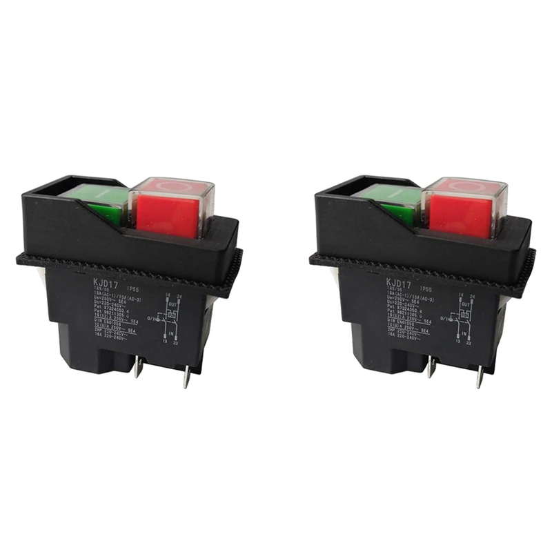

2X Electromagnetic Switches Pushbutton Switches For Garden Tools KJD17 220V 4 Pin -Terminals