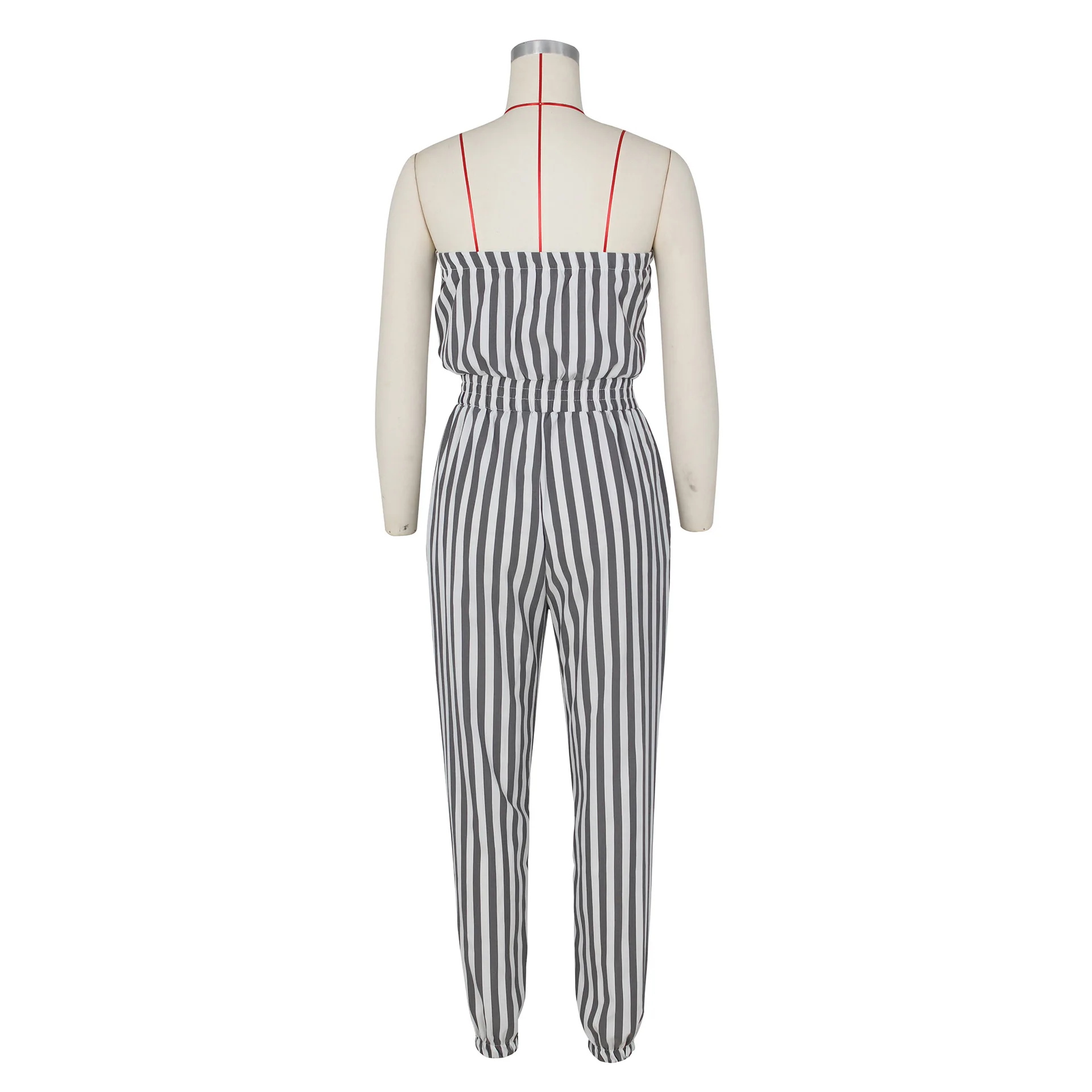 Casaul Women Jumpsuit Striped Off Shoulder Front Zipper With Pocket Streetwear Sportwear Clothes For Women Overalls