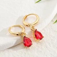 kouch water drop red blue cubic zirconia green luxury gold hoop earrings for woman wedding jewelry pendientes trendy drop charms