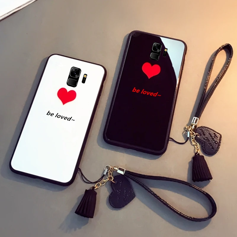 

Tempered Glass Hard Case For Samsung Galaxy J4 J6 J8 Plus 2018 Love Heart Cover For Samsung J7 J5 Prime Lanyard Couqe Capa